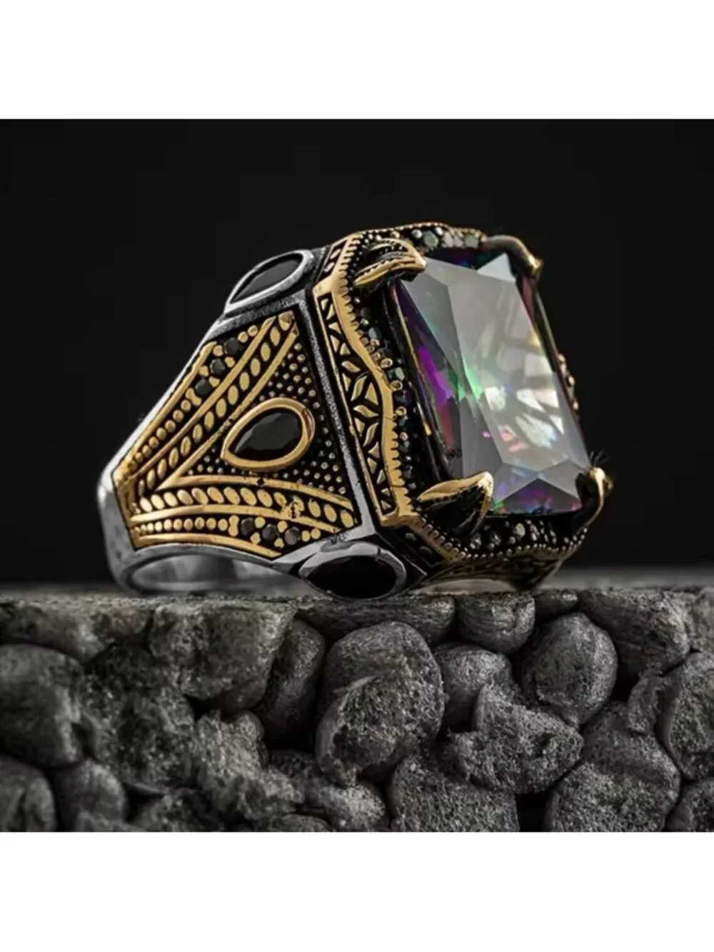 New! Men vintage signet Multicolor Gemstone Statement Ring